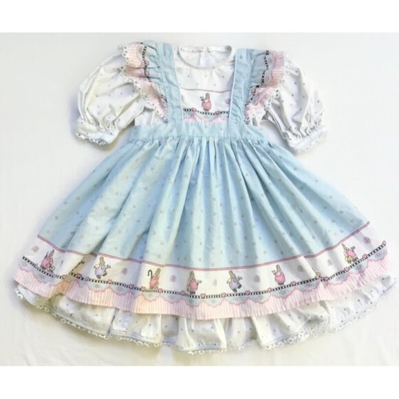 Vintage‎ Daisy Kingdom Blue Bunny Full Circle Pinafore Crinoline Dress No Tag - Picture 1 of 16